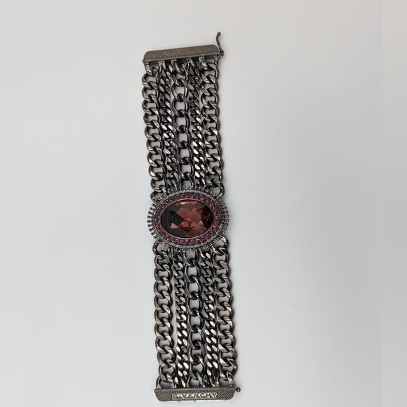 Givenchy Swarovski Crystal Multi Chain Gun Metal Bracelet - Picture 9 of 12
